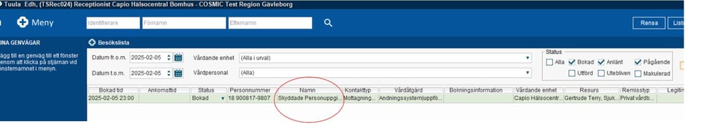 Printscreen skyddade personuppgifter