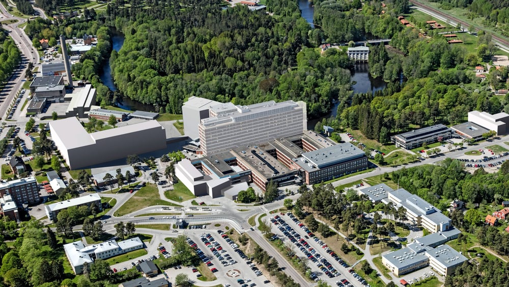 Bilden visar Framtidsbyggets byggprojekt på Gävle fokus. Hus 62 ligger till vänster i bild på den södra tomten. 