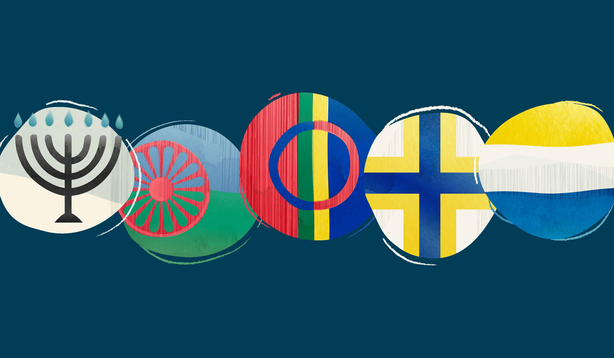 En grupp olika flaggor i form av en cirkel.