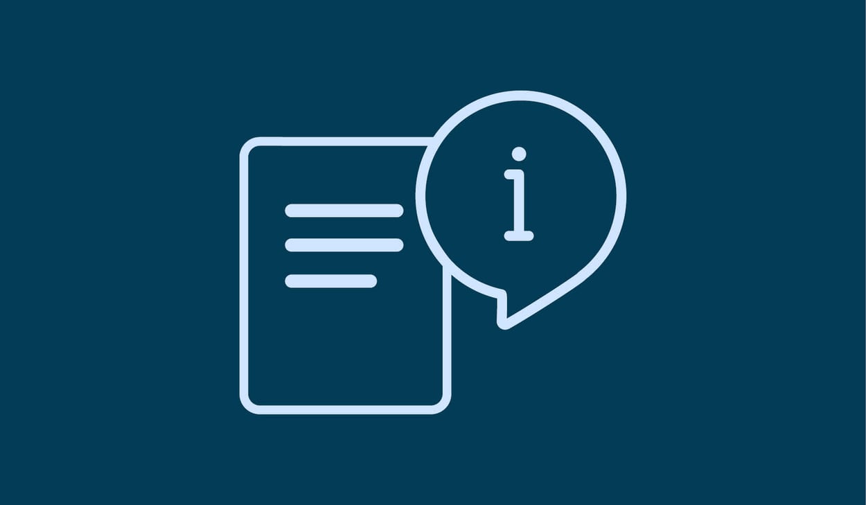 Illustrativ ikon på ett papper med tre rader och en pratbubbla med ett i inuti för information.