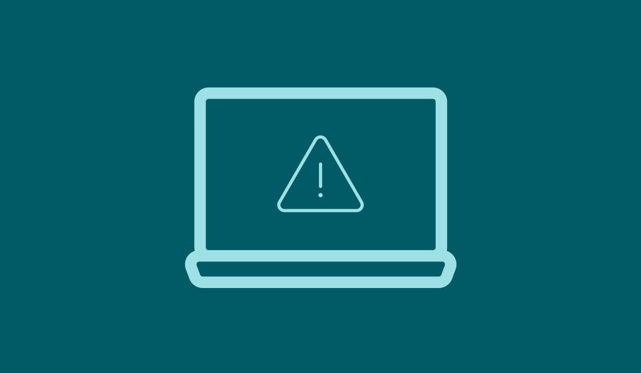 Illustration med dator, varningstriangel