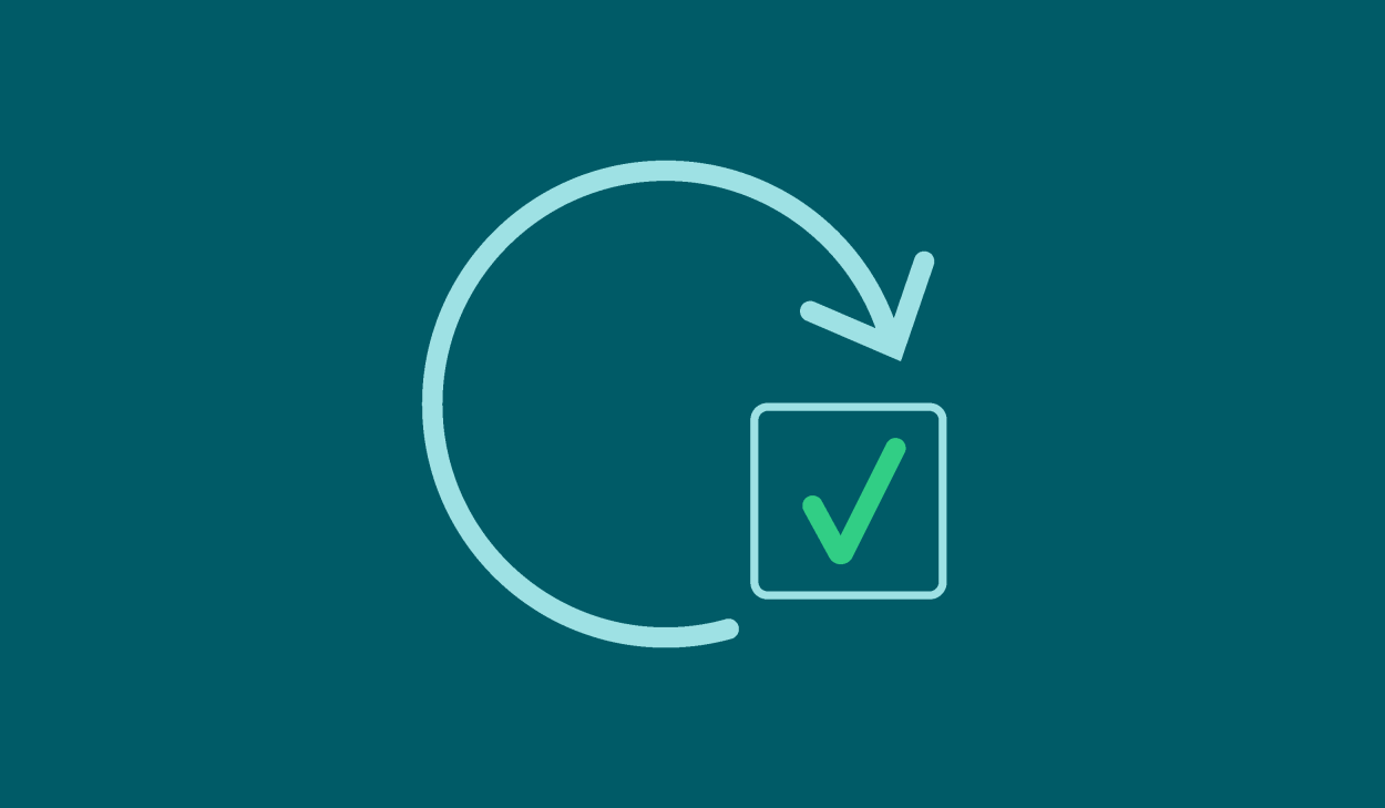 grafisk symbol, cirkel med pil och en bock